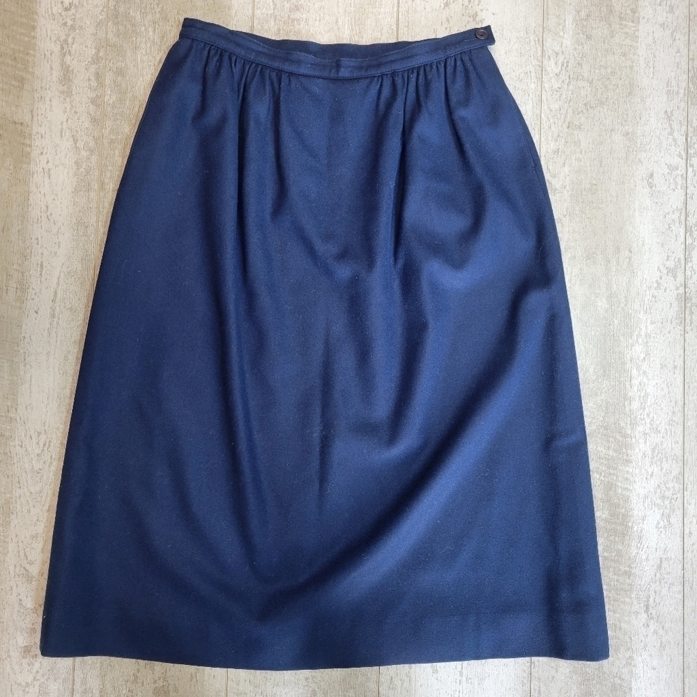 Vintage Navy Blue Wool Pendleton Midi Skirt 12 - Picture 1 of 6
